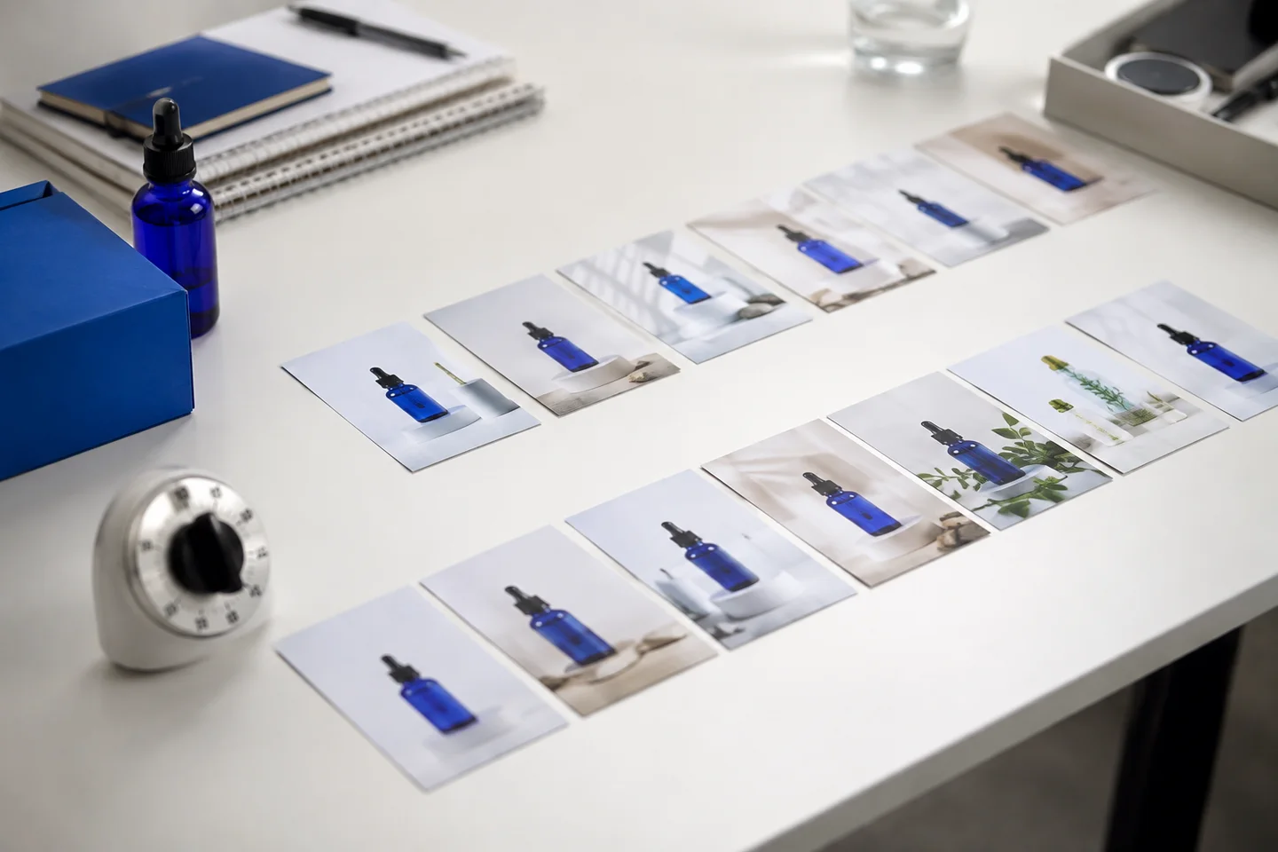 Two sequences of product-photo cards arranged for workflow comparison.