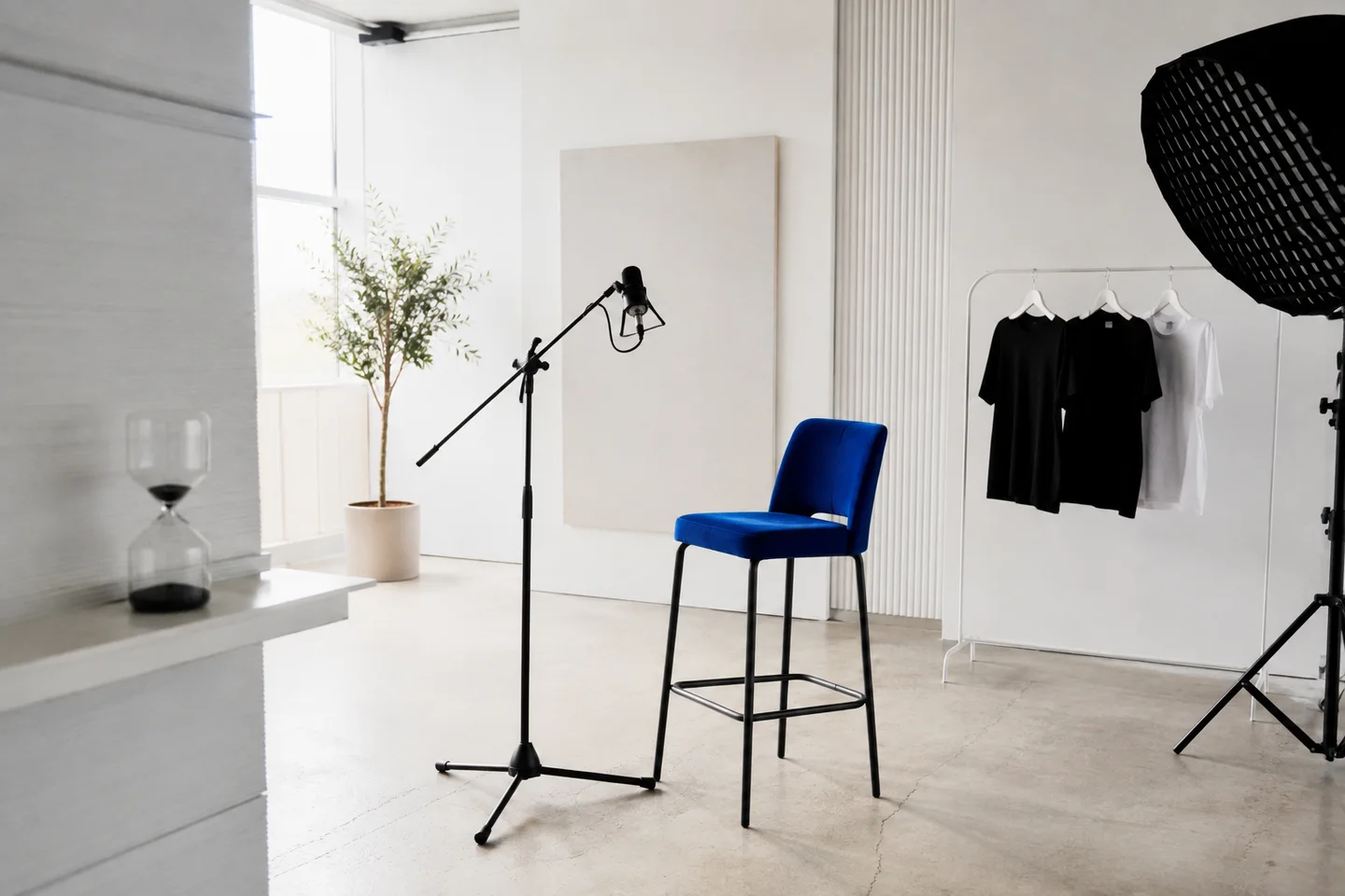 A presenter studio prepared for multiple recording sessions.